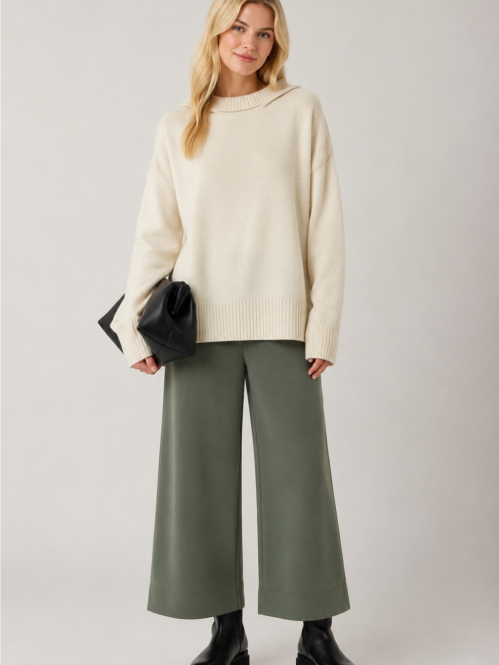 Cos Wide-Leg Scuba Trousers Olive Green Size Small 25829